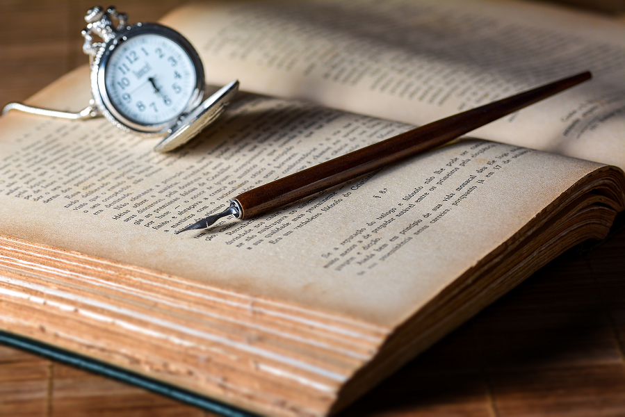 old fountain pen, old book, old watch