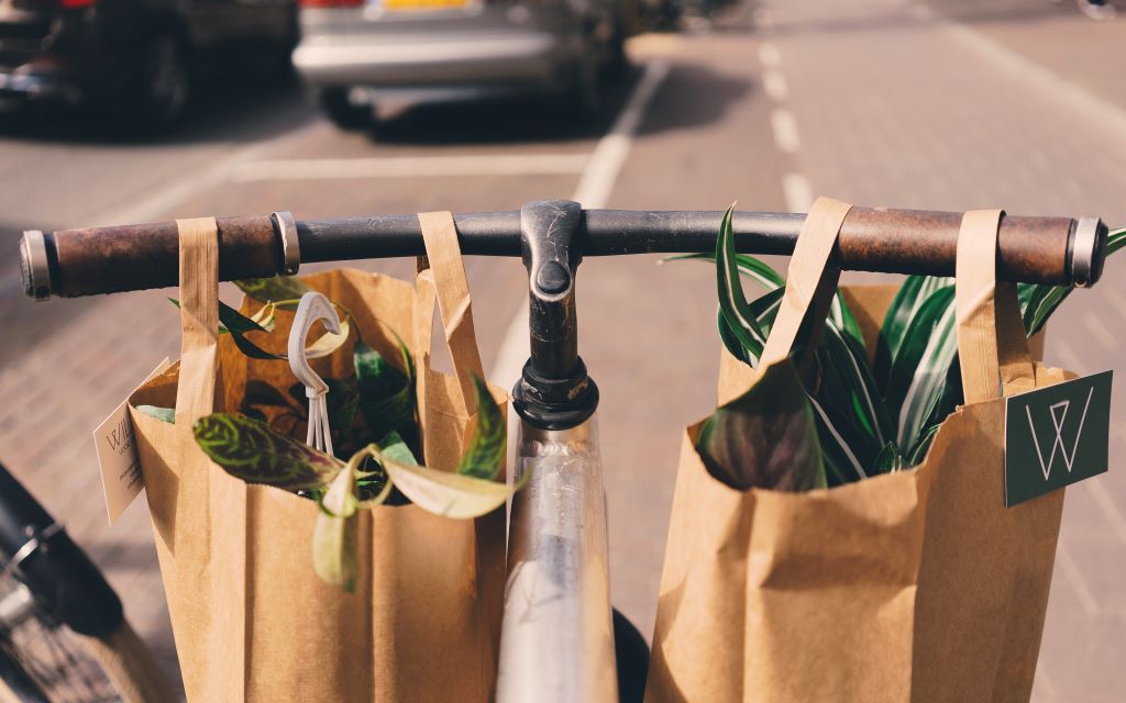 Reusable bags on handlebars