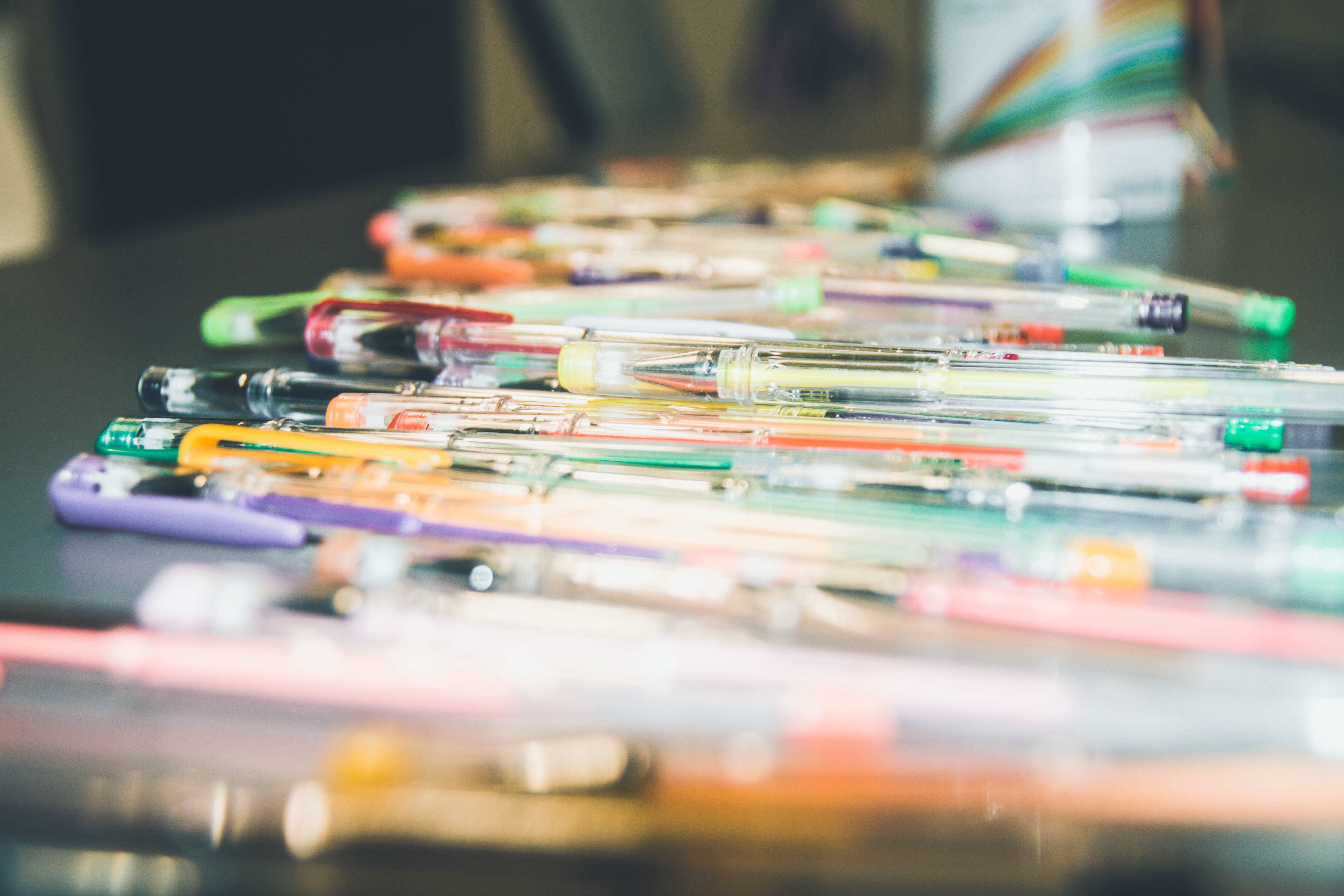 Many Gel Pens on Desk