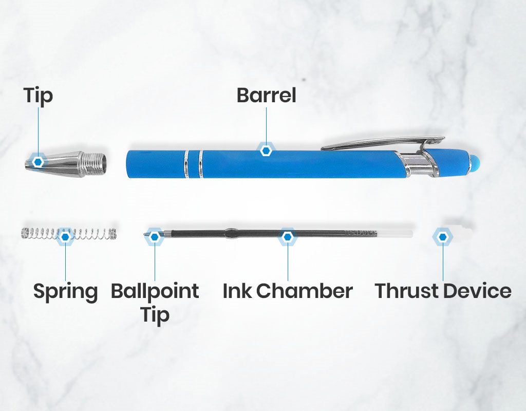 parts of a click-top ballpoint pen