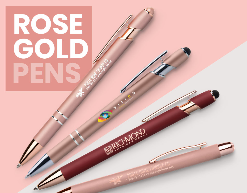 Rose gold pens and pens with rose gold imprints
