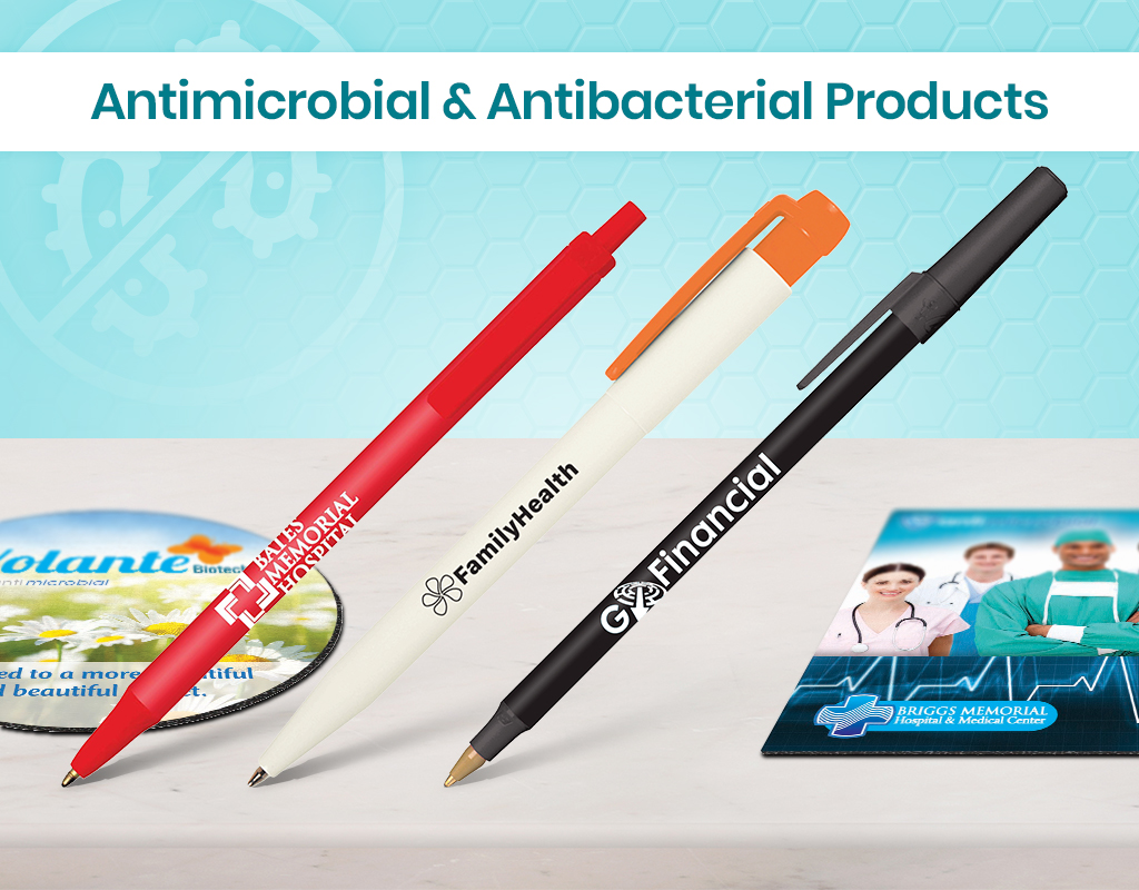 Antimicrobial pens and products with logo