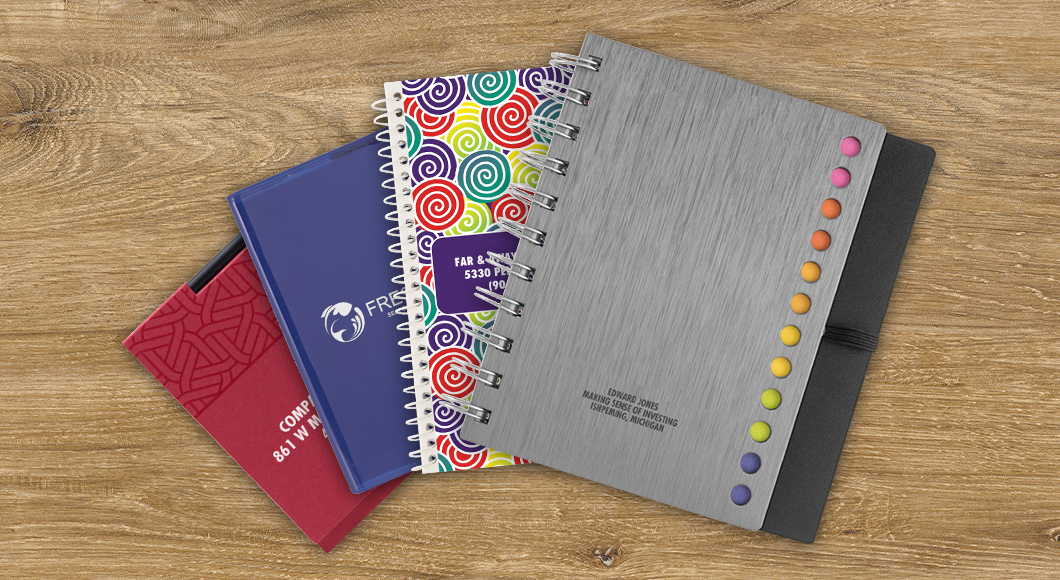 A wide variety of promotional notebooks and stationery