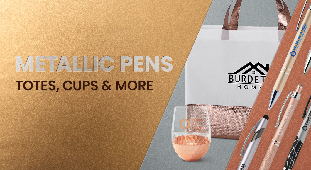 Personalized metallic pens, totes, cups, mugs & more