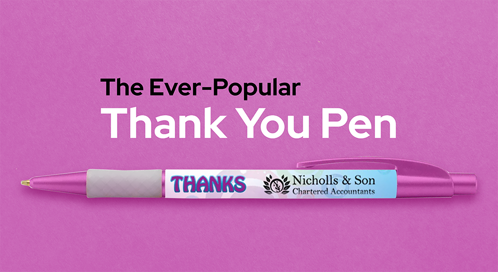 "Thank You" pen customized with logo for customer appreciation giveaway