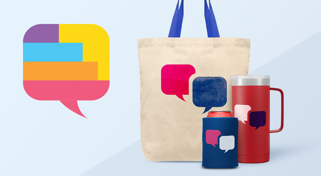 Promotional products including drinkware and totes to share powerful marketing messages for small business