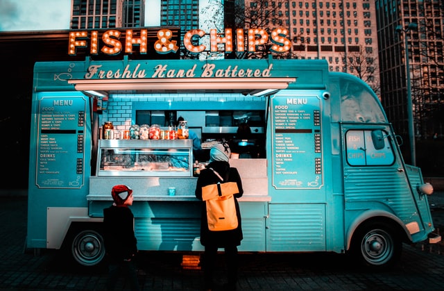 Food Truck with Customer, Adverting Fish & Chips