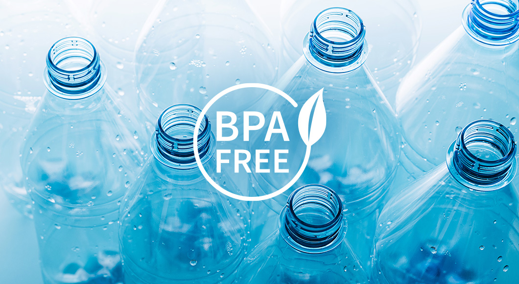 BPA-free water bottles including BPA-free symbol overlay