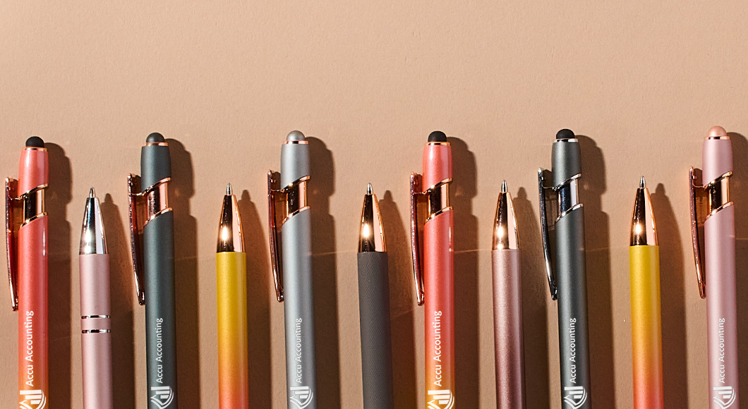 personalized soft touch alpha pens with stylus and rose gold 