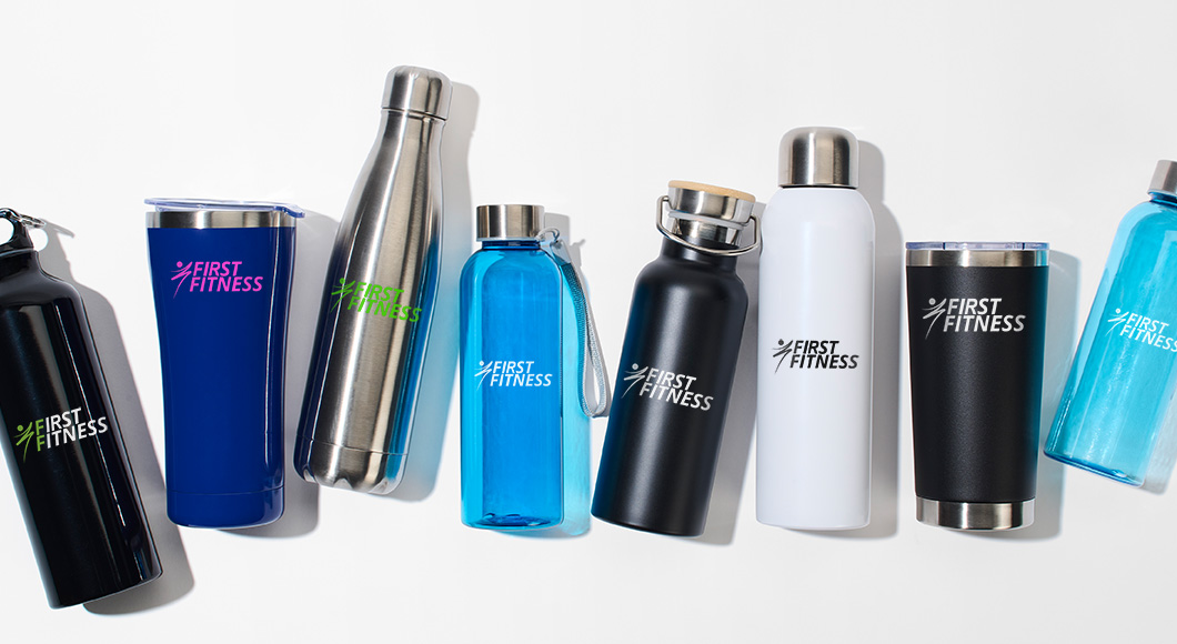assorted plastic water bottles and insulated gym water bottles with custom logo