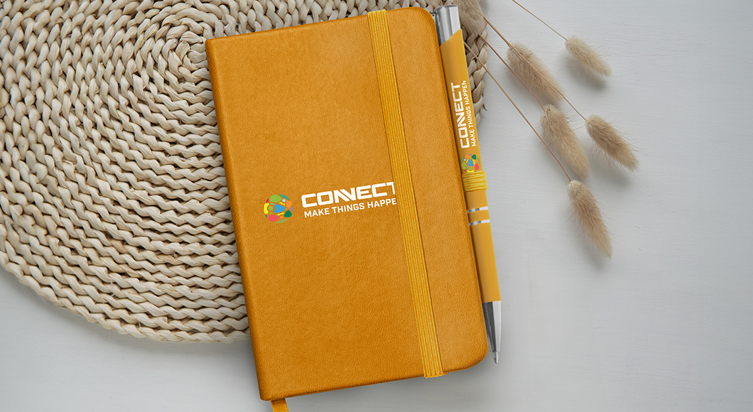 soft touch notebook and pen set with full color logo