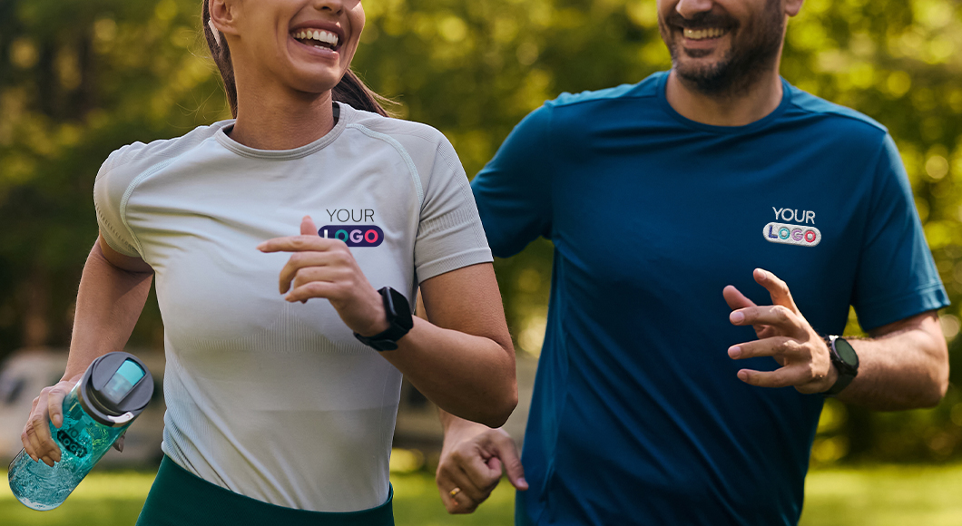 couple running in custom athleisure wear