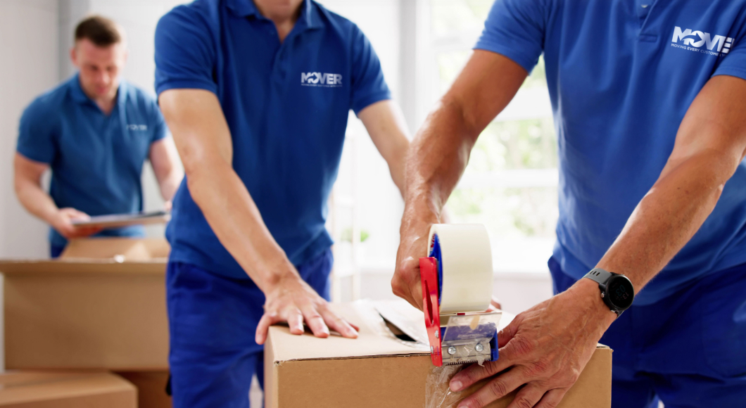 movers wearing custom branded work uniforms