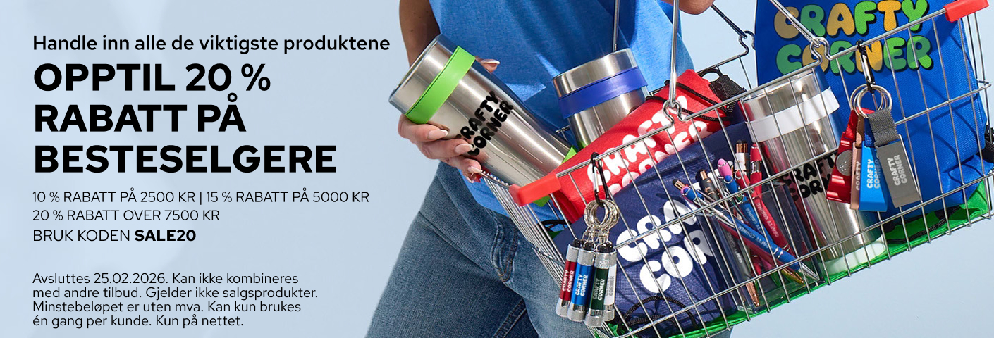 Opptil 20 % rabatt på produkter med trykk