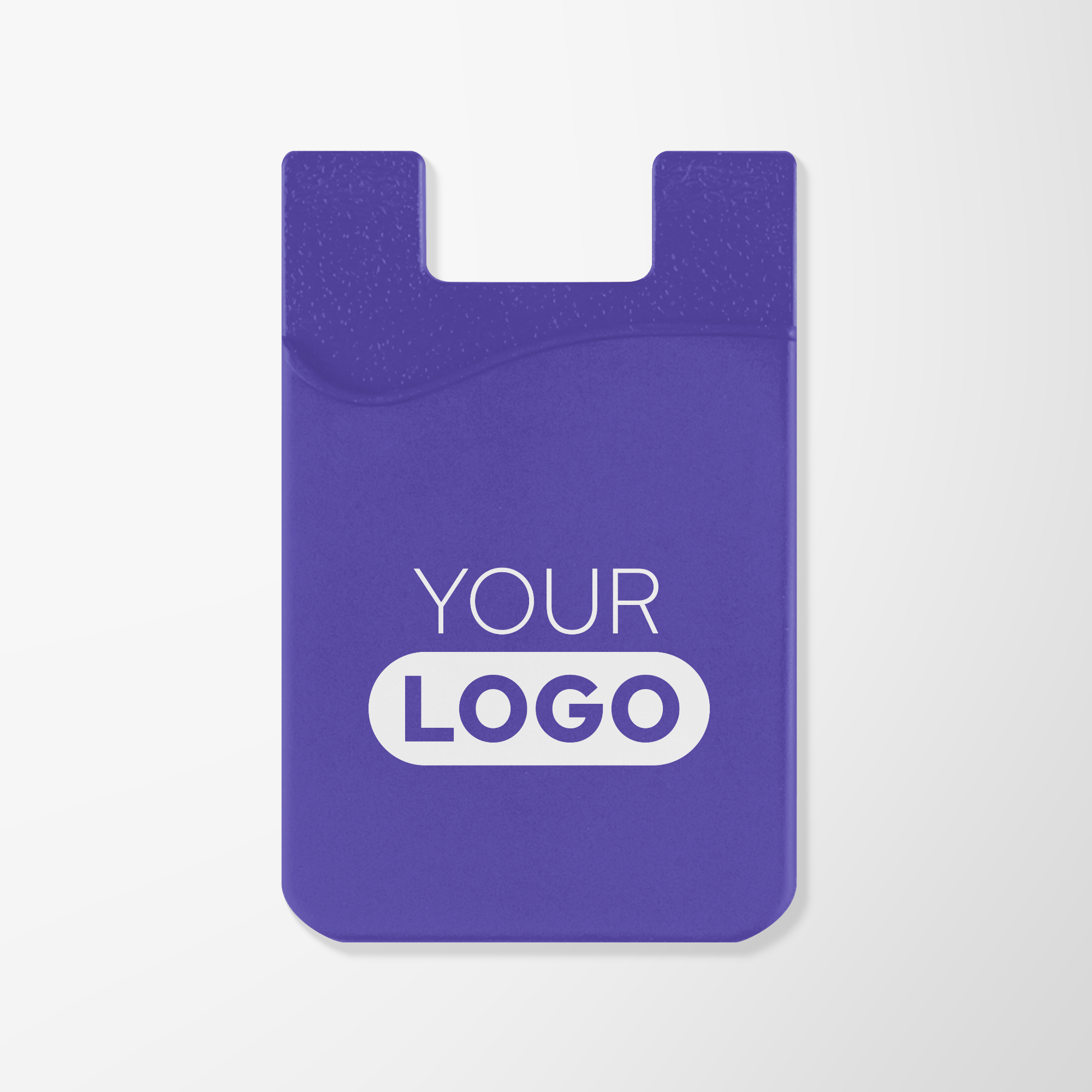 Branded purple plastic cell phone wallet.