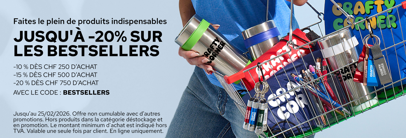 Jusqu’à -20 % sur nos objets publicitaires