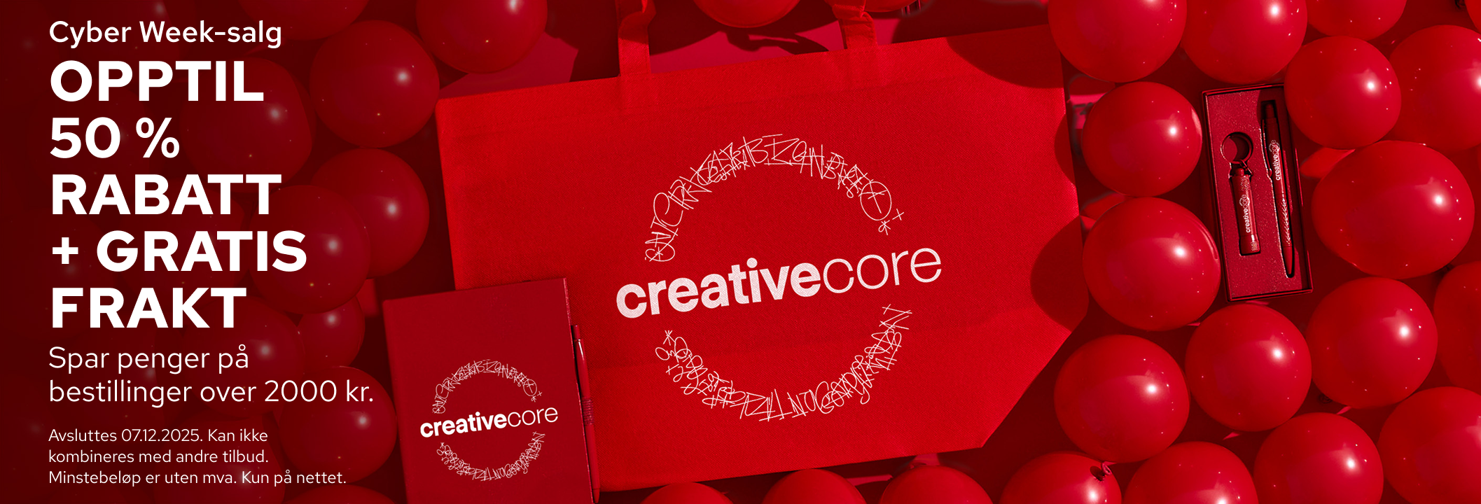 Opptil 50 % RABATT + GRATIS frakt for reklameprodukter