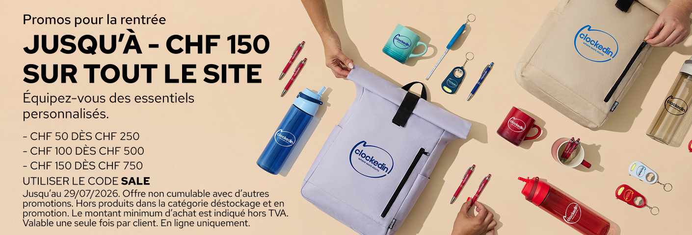 Économisez jusqu’à 150 € sur les objets publicitaires.