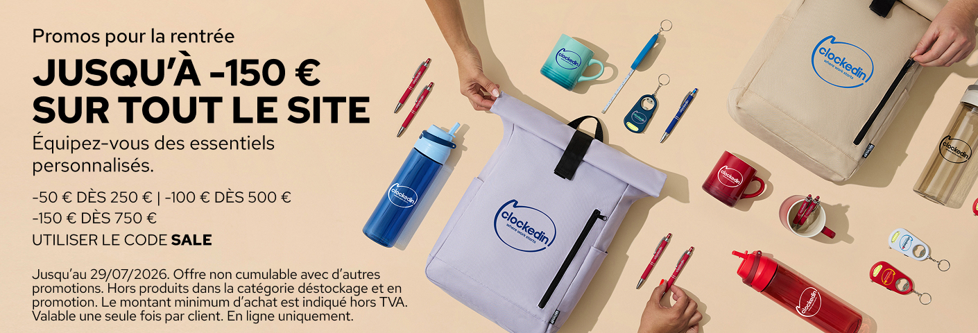 Économisez jusqu’à 150 € sur les objets publicitaires.