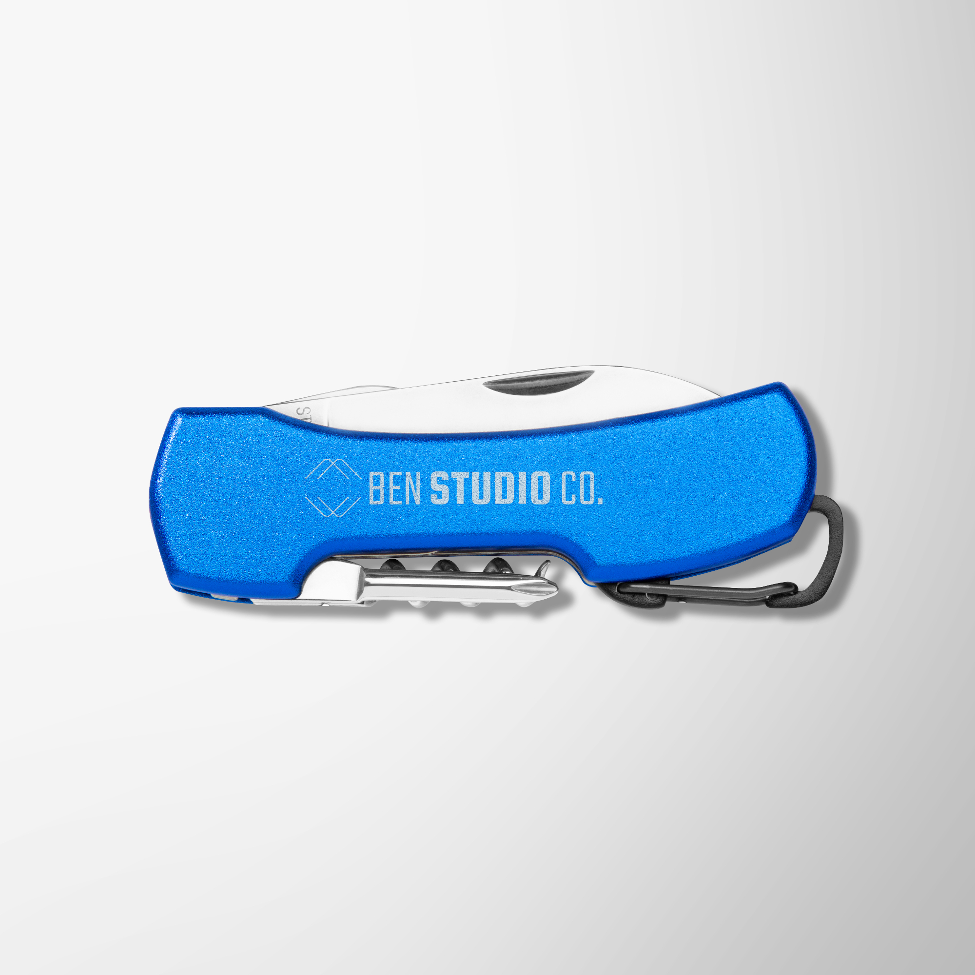 Branded blue multi tool.