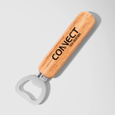 Thumbnail of an engraved wooden handle bottle opener.