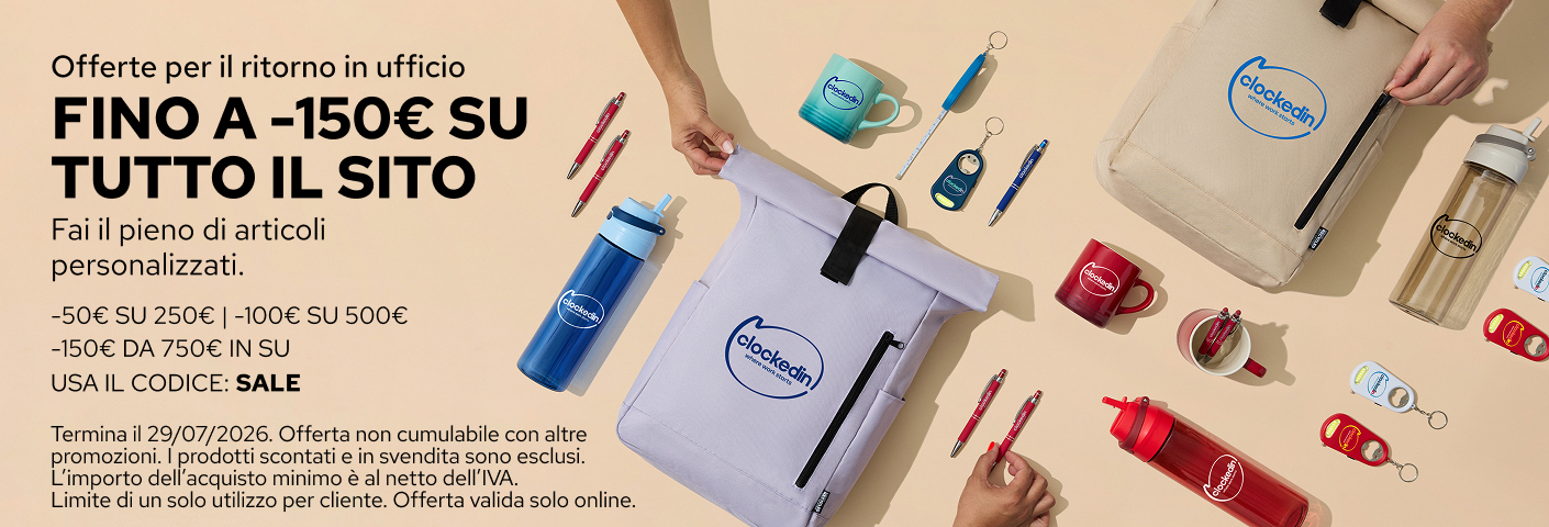 Risparmia fino a 150€ sui gadget personalizzati.