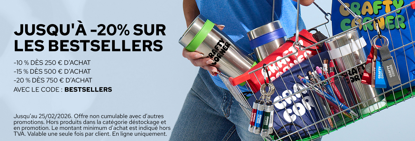 Jusqu’à -20 % sur nos objets publicitaires