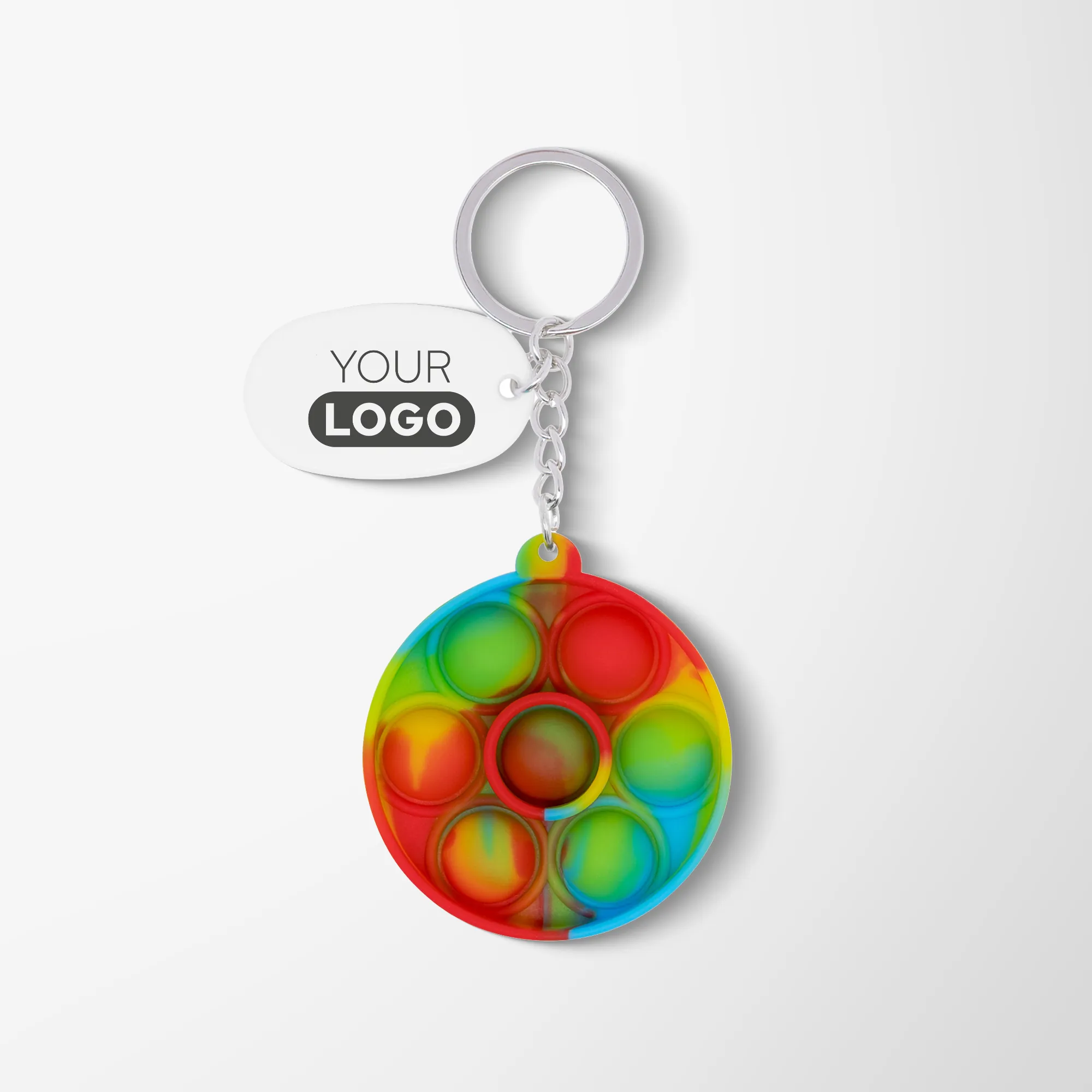 Multicolor silicone pop bubble keychain.