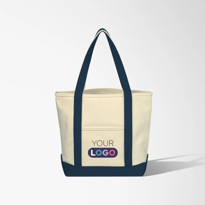 Canvas tote bag with promotional logo.
