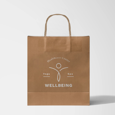 Thumbnail of brown paper tote bag with a white personalized imprinted logo.