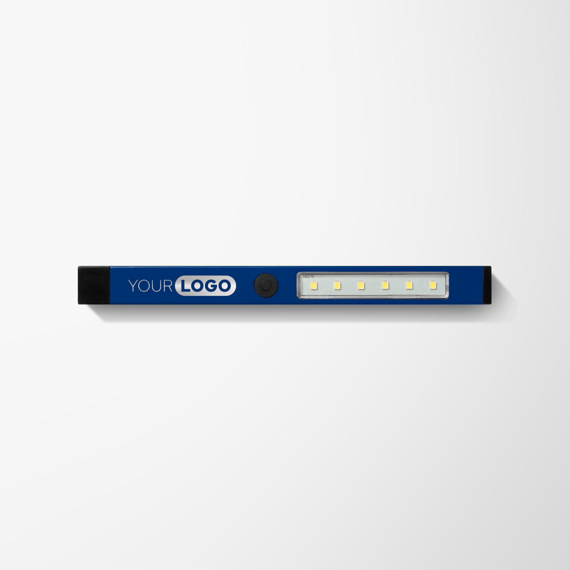 Branded blue flashlight bar.