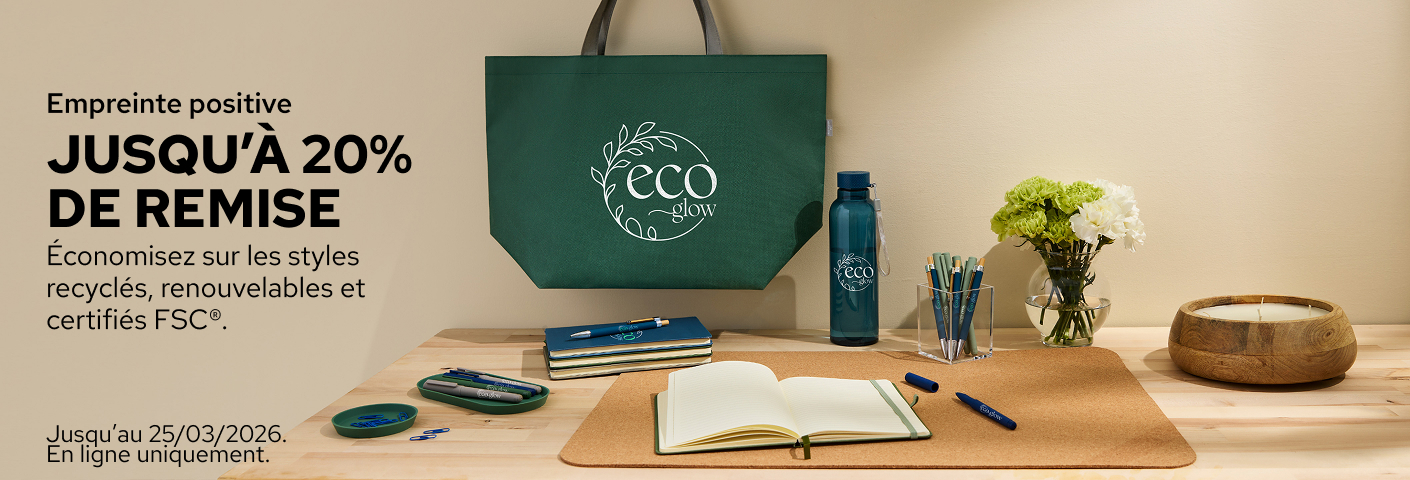 Jusqu’à -20 % sur les objets publicitaires.