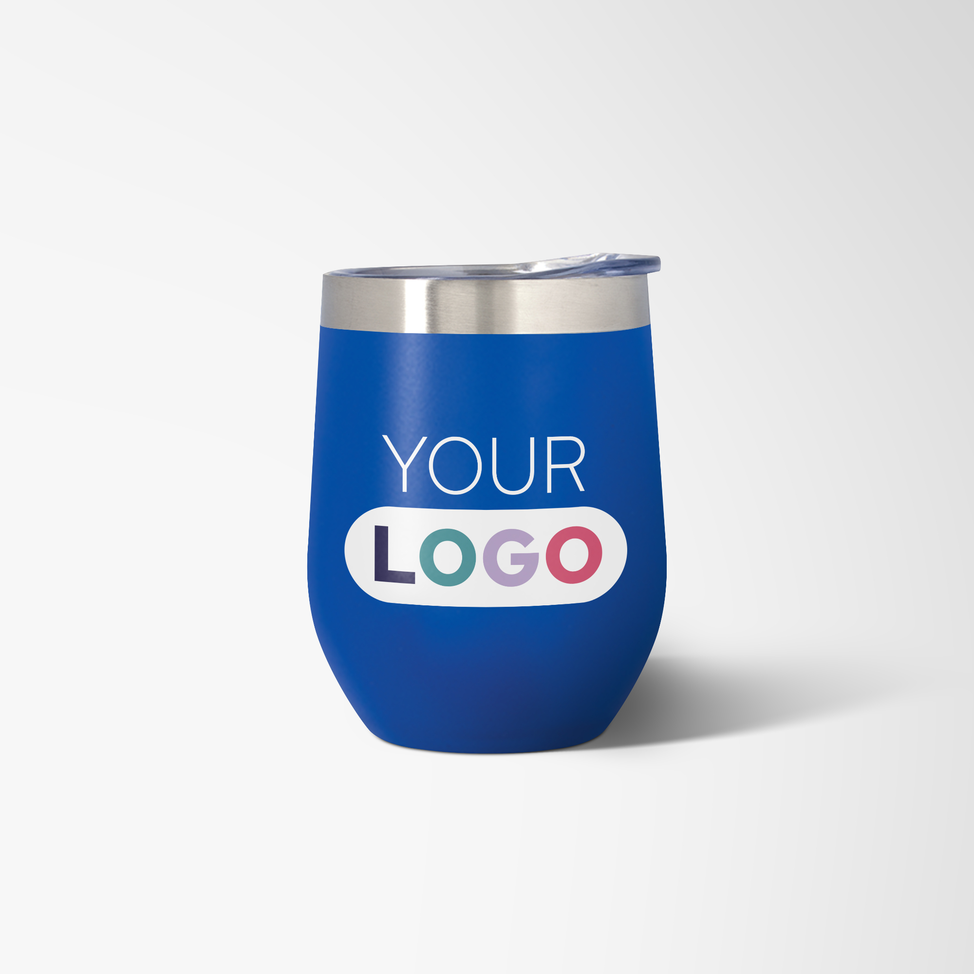 Blue branded wine tumbler.