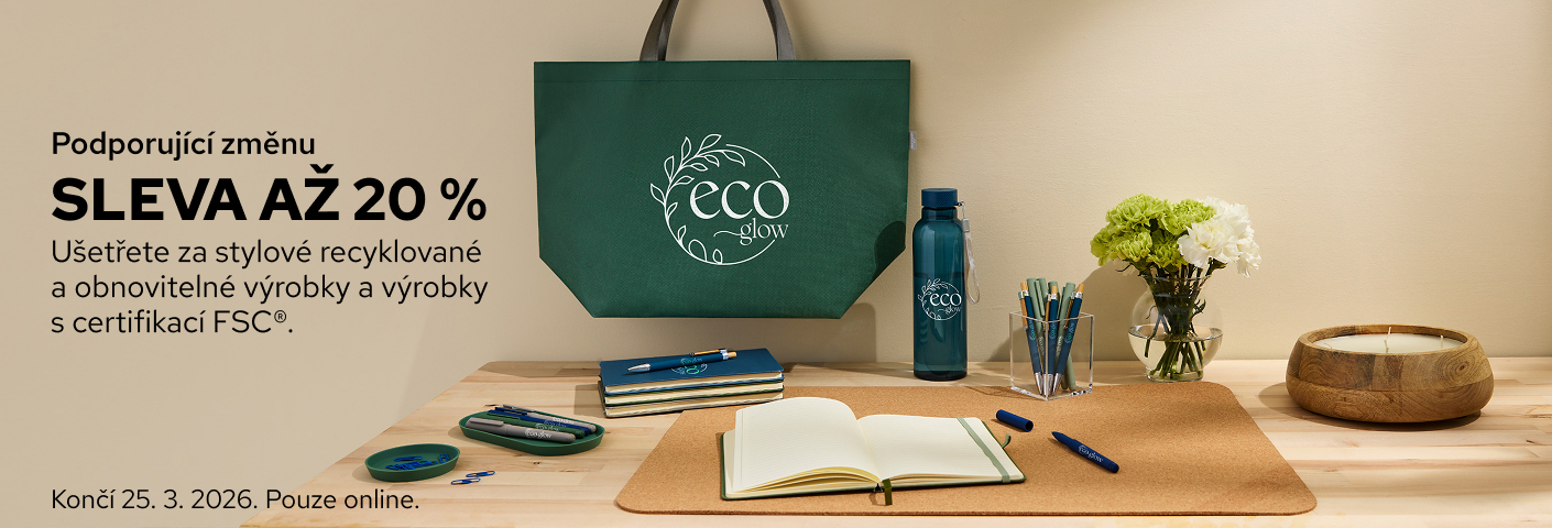 Získejte slevu až 20 % na reklamní předměty.