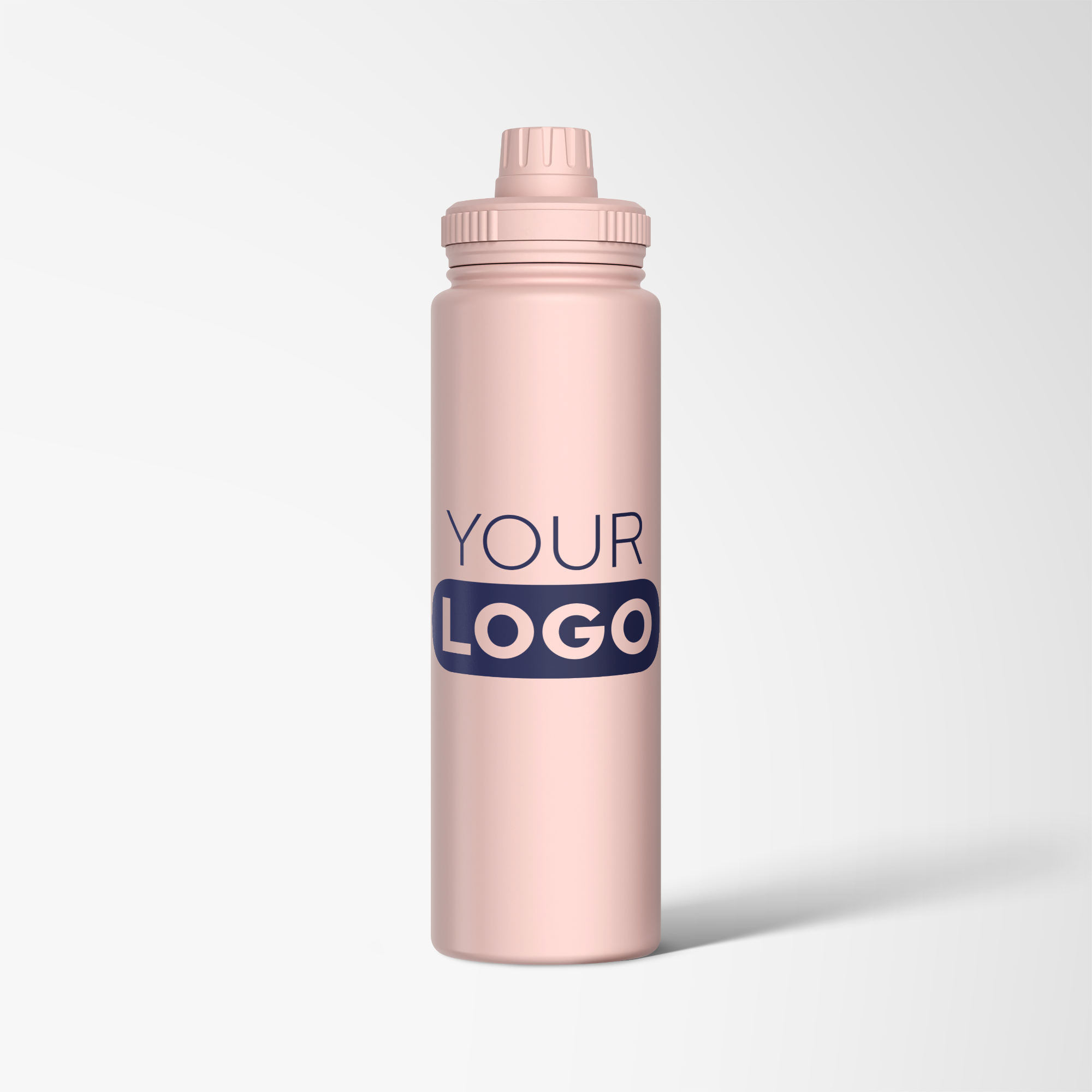 Pink branded water bottle.
