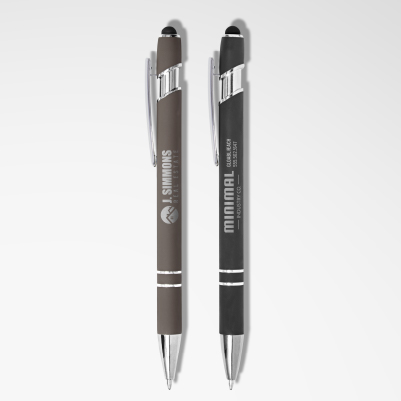 Deux stylos métalliques personnalisés debout en exposition