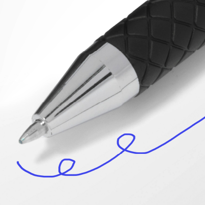 Custom gel pen with blue ink on paper