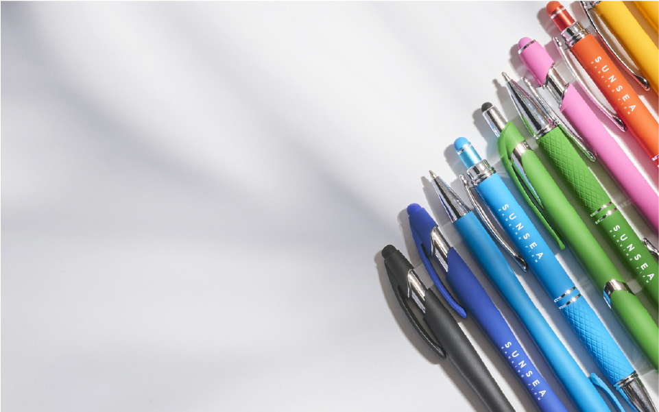 Custom Pens & Personalized Pens in multiple colors lined up side by side