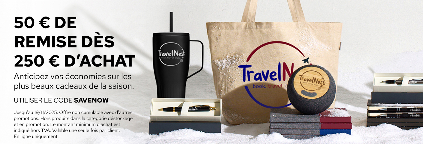 Économisez 50 € sur les objets publicitaires