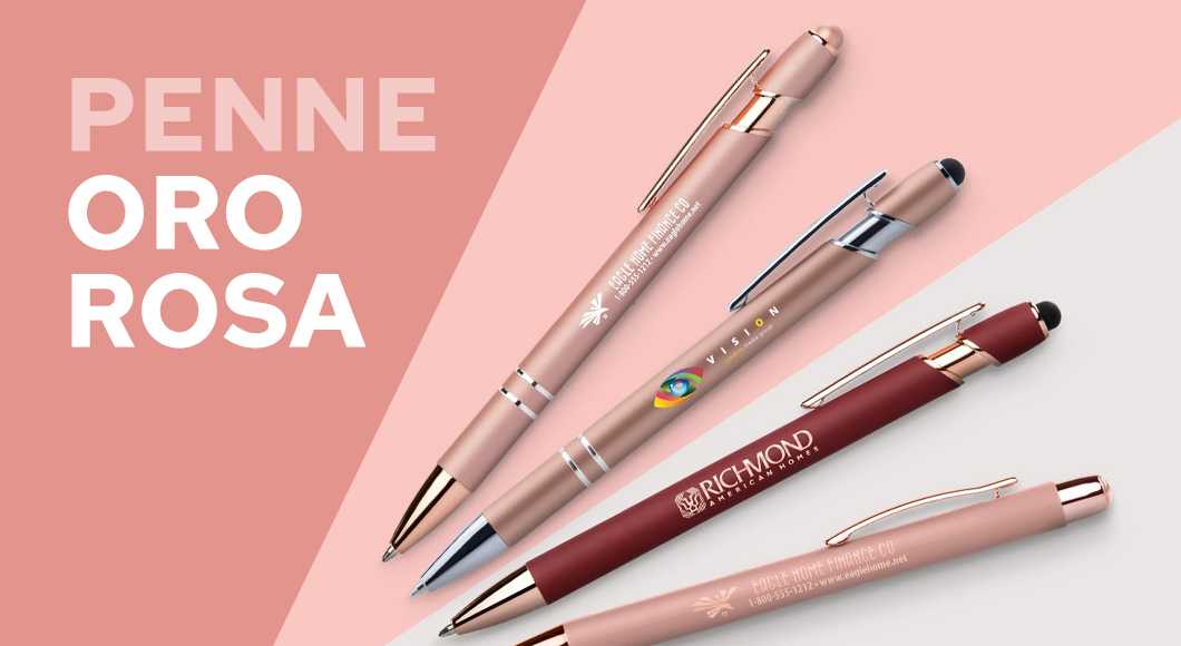 Penne color oro rosa e penne con personalizzazione oro rosa